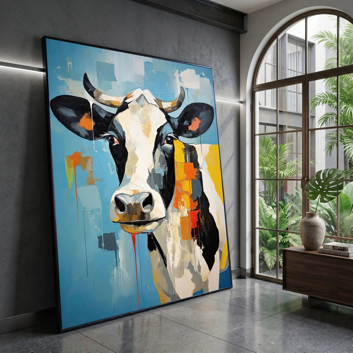 Modern Cow Portrait Canvas, Abstract Farm Animal Wall Art, Colorful Rustic Canvas, Contemporary Country Decor, Ready to Canvas Print Art
