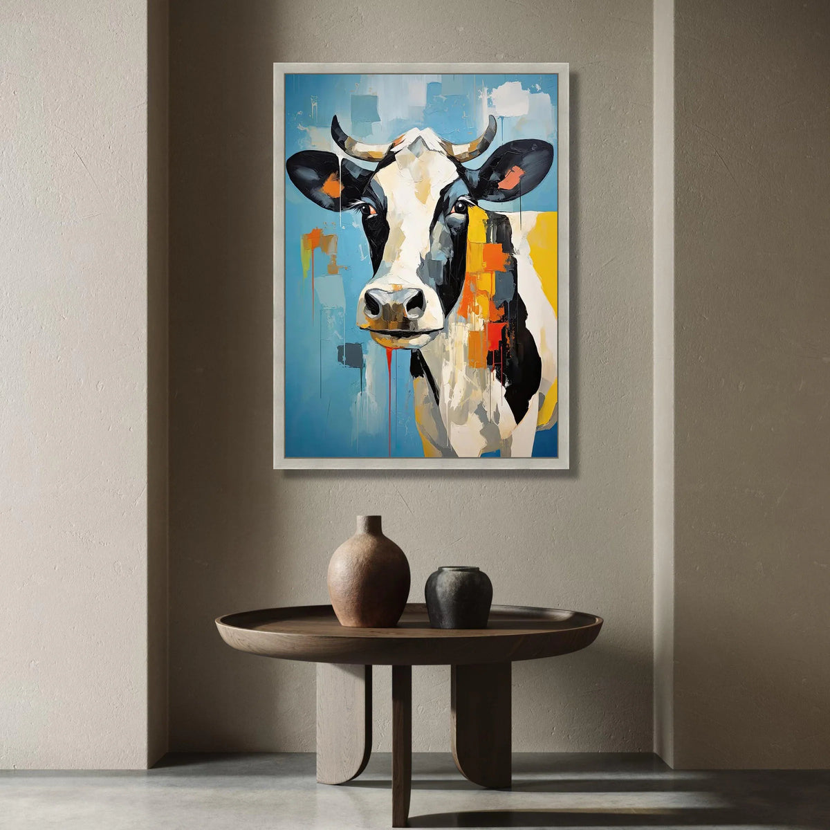 Modern Cow Portrait Canvas, Abstract Farm Animal Wall Art, Colorful Rustic Canvas, Contemporary Country Decor, Ready to Canvas Print Art