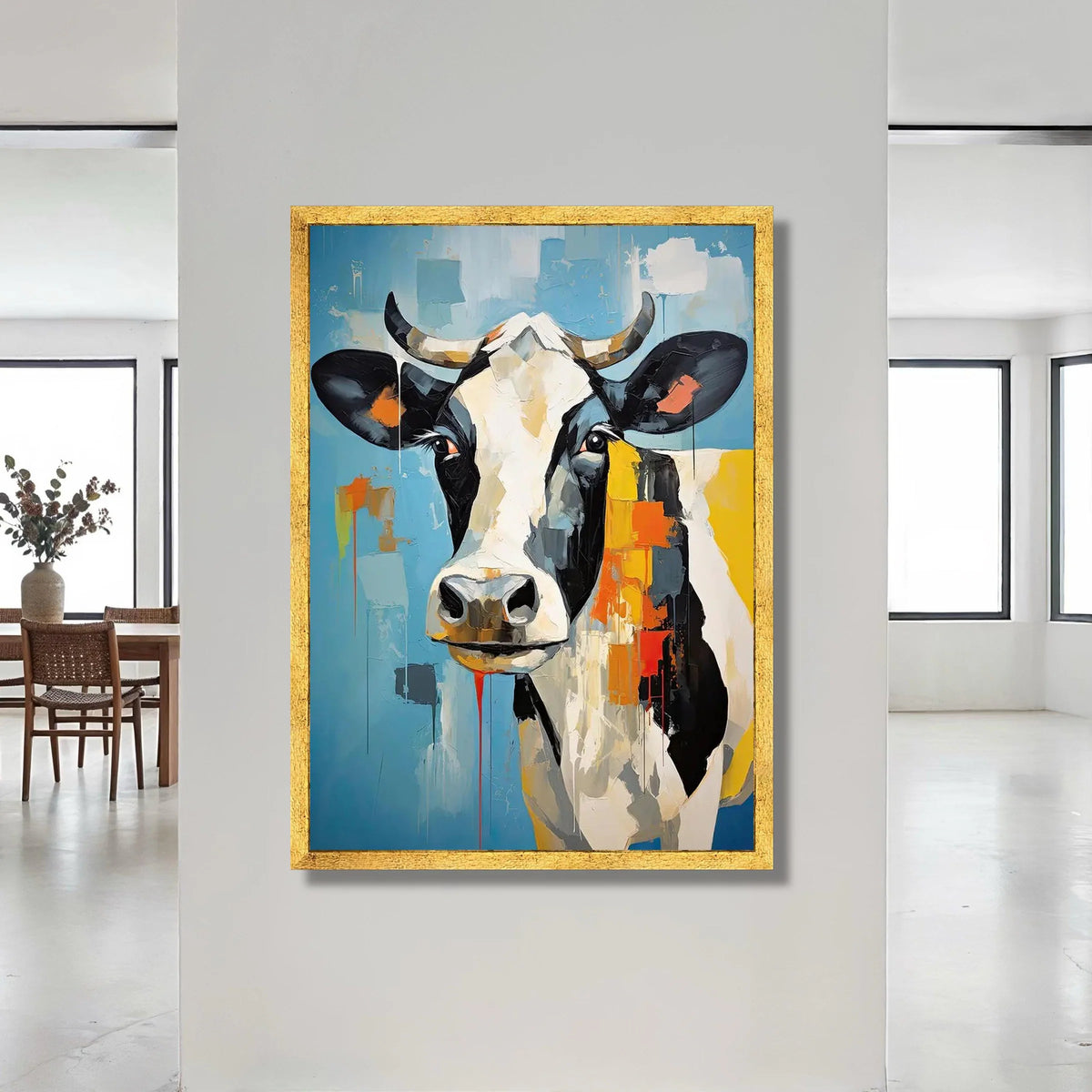 Modern Cow Portrait Canvas, Abstract Farm Animal Wall Art, Colorful Rustic Canvas, Contemporary Country Decor, Ready to Canvas Print Art