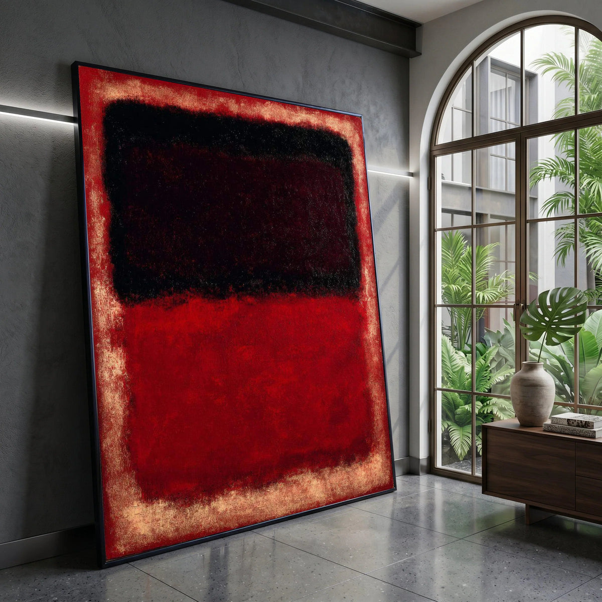Bold Red and Black Abstract Canvas, Modern Minimalist Wall Art, Contemporary Expressionist Canvas, Vibrant Color Block Canvas Print Art