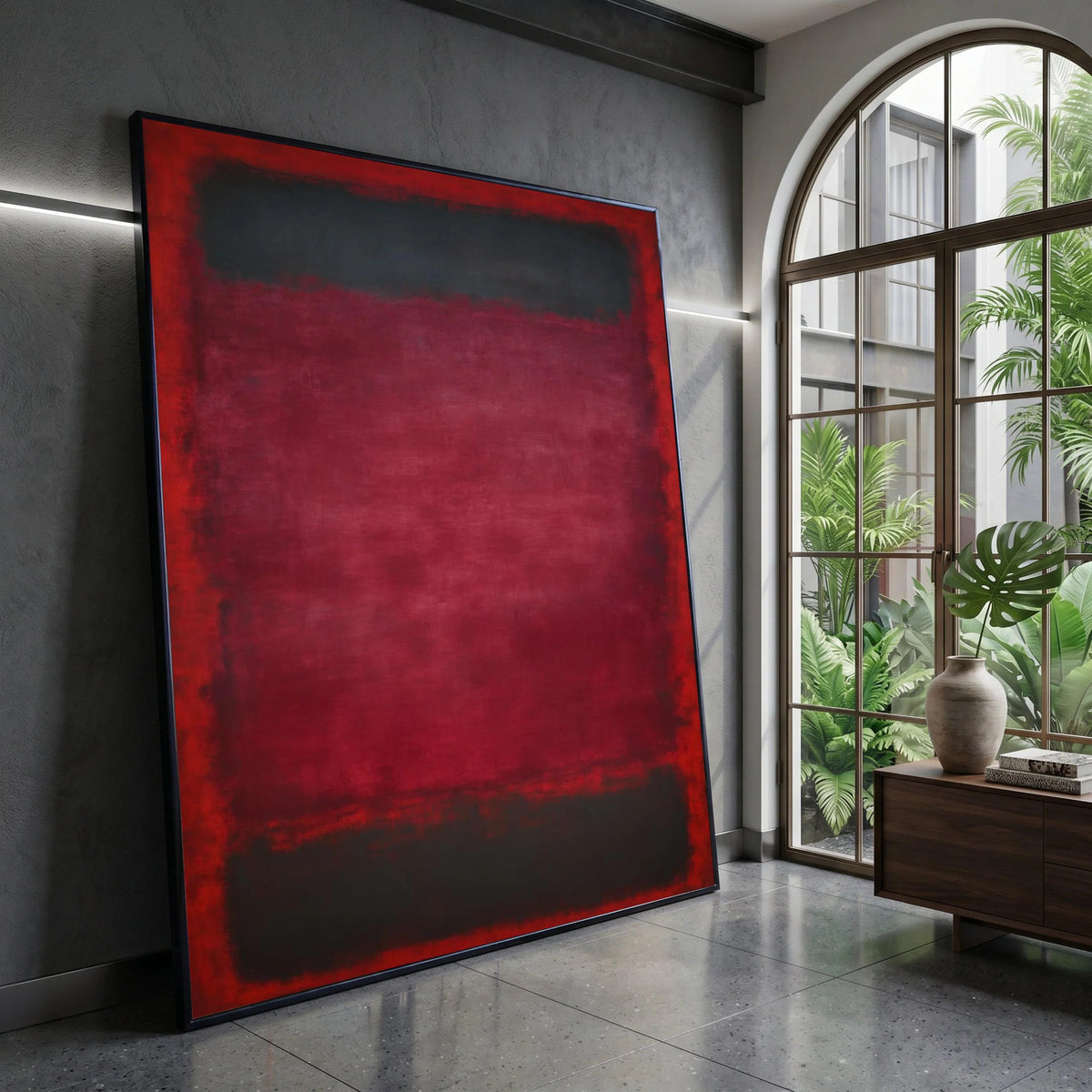 Bold Red and Black Abstract Canvas, Modern Minimalist Wall Art, Color Block Home Decoration, Contemporary Canvas Design, Canvas Print Art