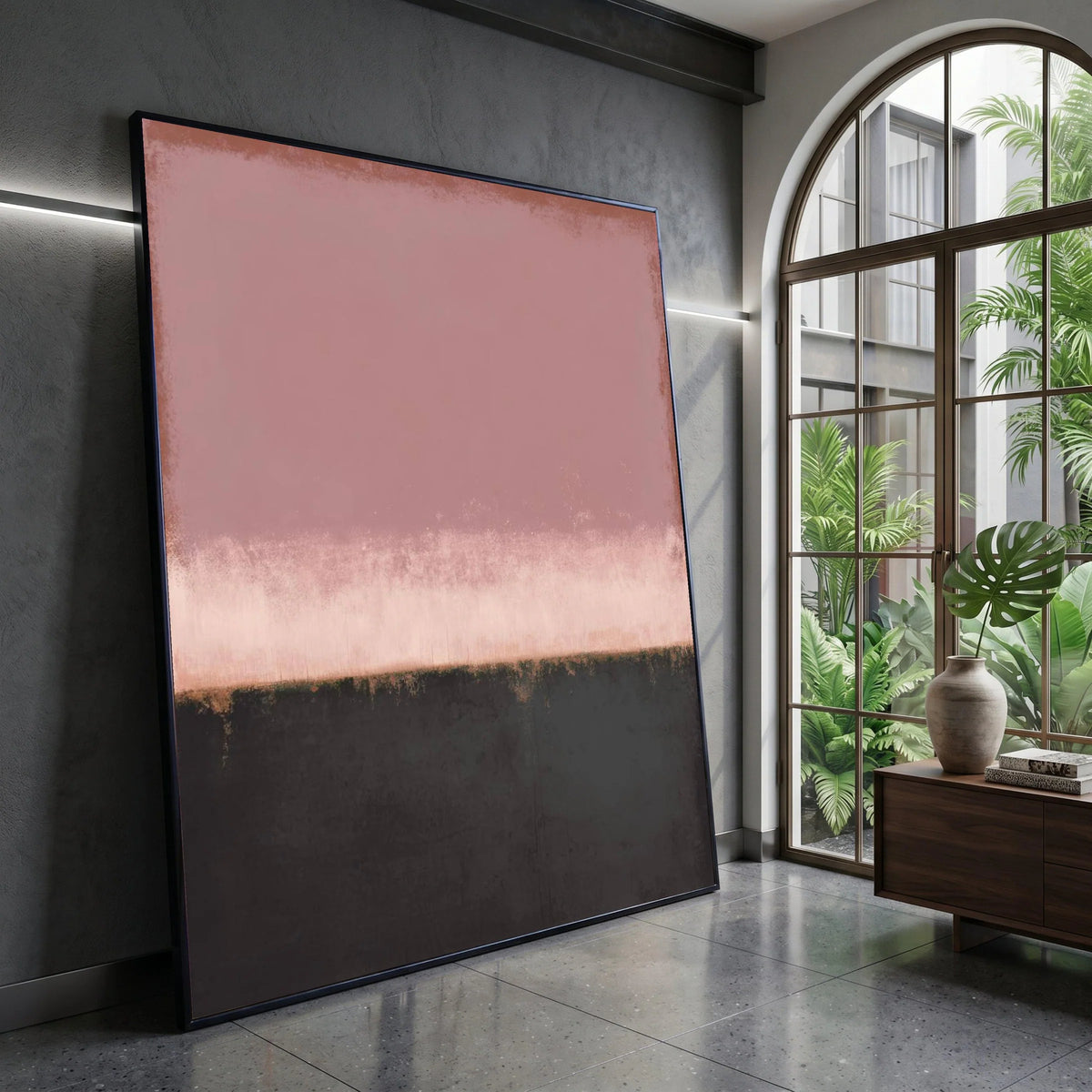 Modern Abstract Color Field Canvas, Soft Pink and Black Wall Art, Contemporary Minimalist Canvas, Elegant Home Decoration, Canvas Print Art