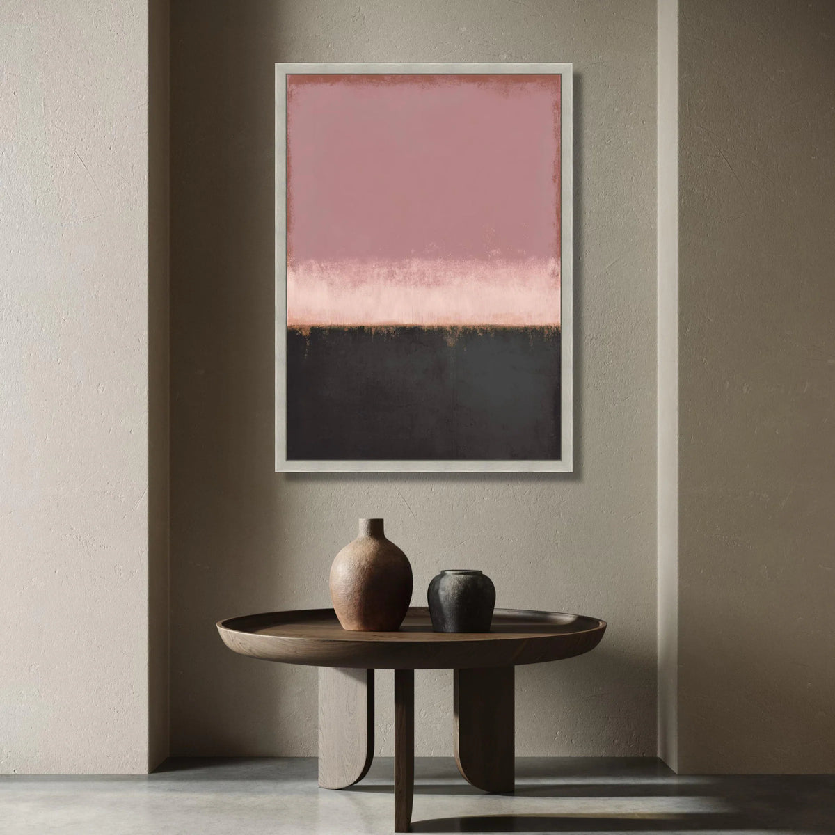 Modern Abstract Color Field Canvas, Soft Pink and Black Wall Art, Contemporary Minimalist Canvas, Elegant Home Decoration, Canvas Print Art
