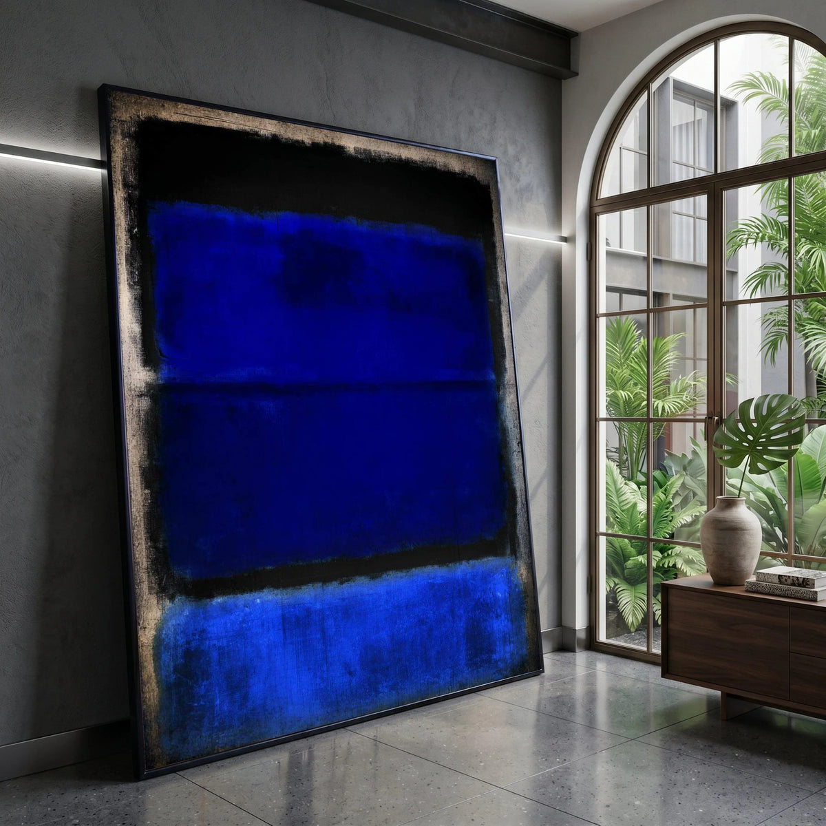 Deep Blue and Black Modern Canvas, Abstract Expressionism Wall Art, Contemporary Blue Painting, Color Field Canvas, Home Canvas Print Art