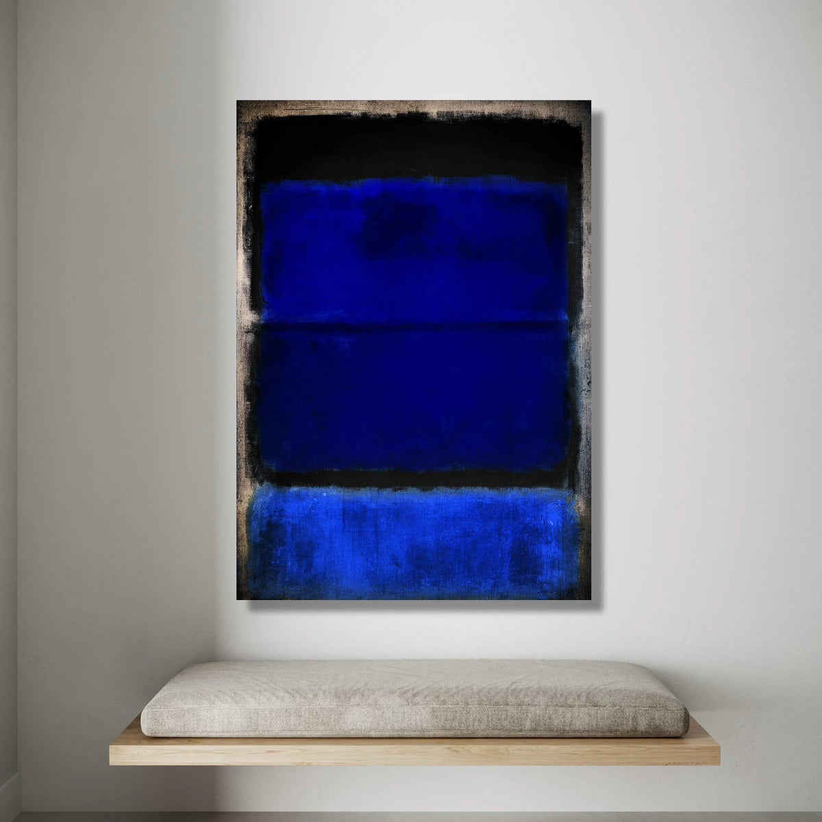 Deep Blue and Black Modern Canvas, Abstract Expressionism Wall Art, Contemporary Blue Painting, Color Field Canvas, Home Canvas Print Art
