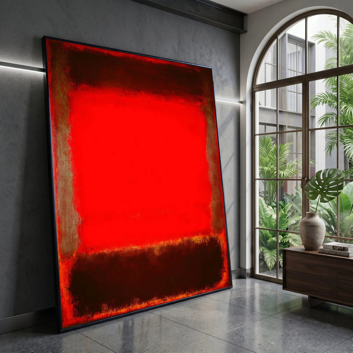 Bold Red and Black Abstract Canvas Wall Art, Modern Minimalist Canvas, Large Color Field Painting, Vibrant Home Decoration Canvas Print Art