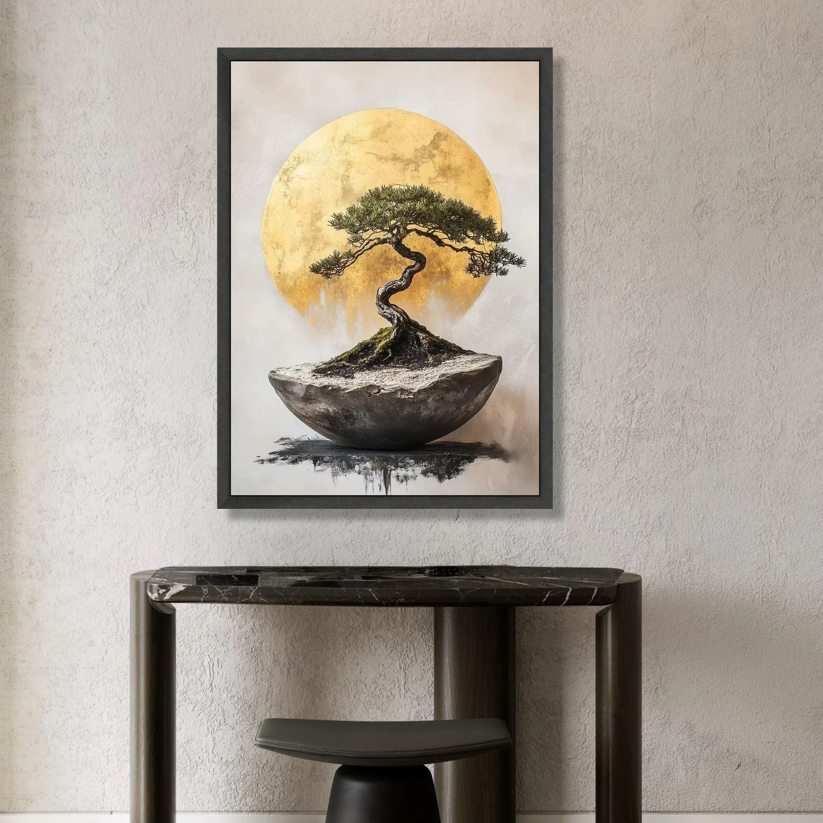 Elegant Bonsai Tree Canvas Wall Art, Golden Sun Background, Minimalist Nature Artwork, Modern Home Decor, Botanical Canvas Canvas Print Art