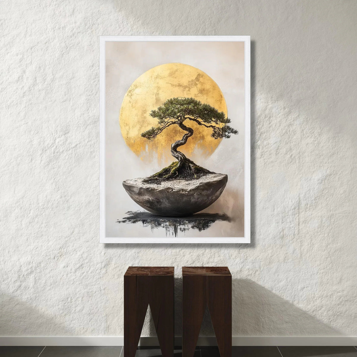 Elegant Bonsai Tree Canvas Wall Art, Golden Sun Background, Minimalist Nature Artwork, Modern Home Decor, Botanical Canvas Canvas Print Art