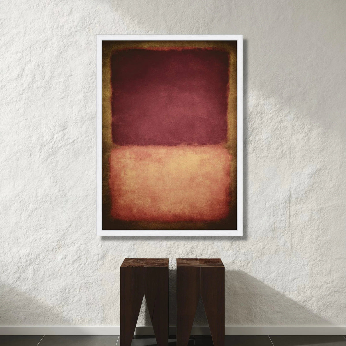 Deep Burgundy and Soft Peach Color Block Canvas, Modern Abstract Wall Art, Minimalist Home Decor Canvas, Contemporary Canvas Print Art