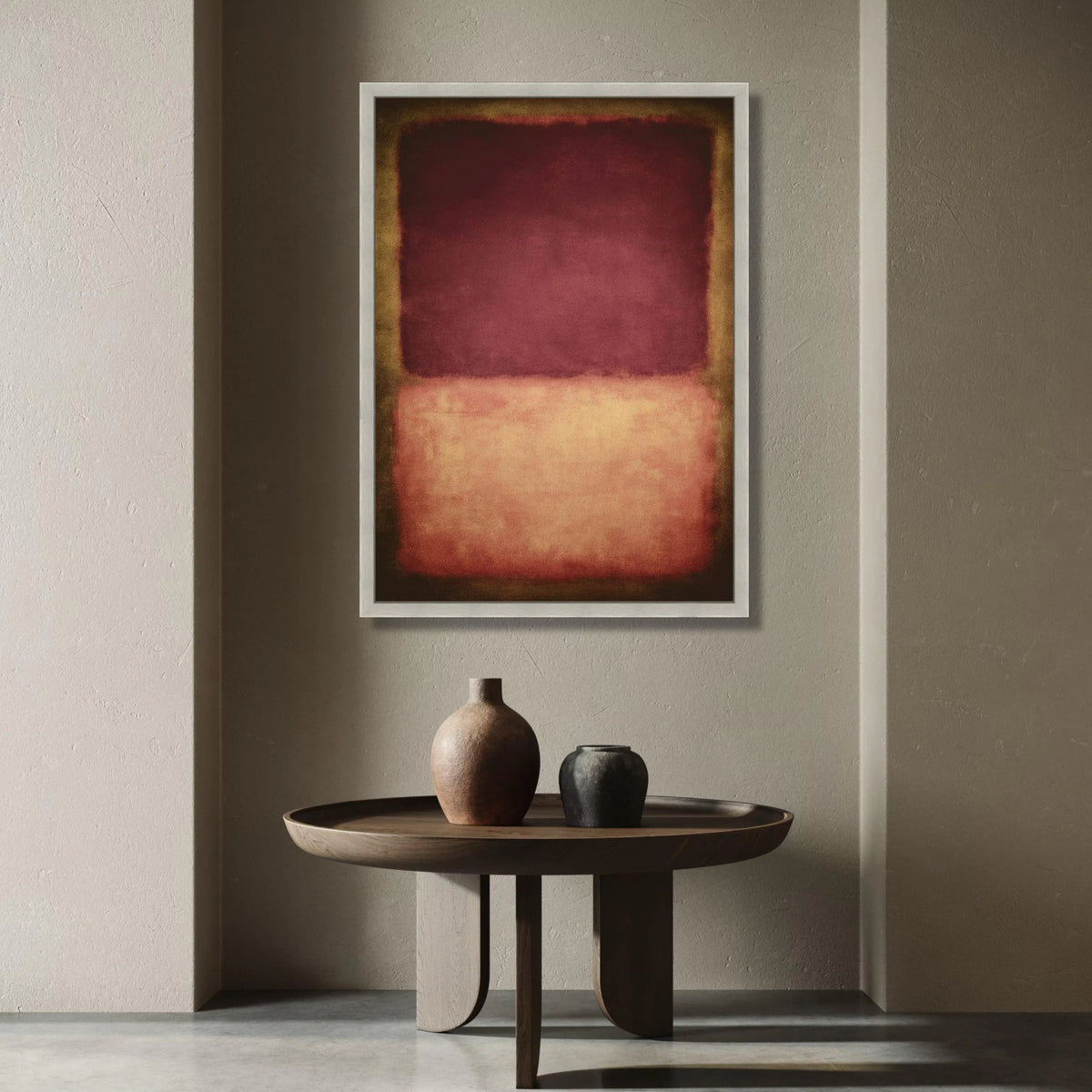 Deep Burgundy and Soft Peach Color Block Canvas, Modern Abstract Wall Art, Minimalist Home Decor Canvas, Contemporary Canvas Print Art