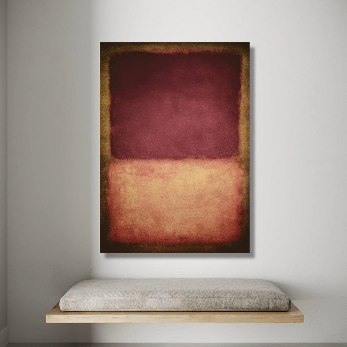 Deep Burgundy and Soft Peach Color Block Canvas, Modern Abstract Wall Art, Minimalist Home Decor Canvas, Contemporary Canvas Print Art
