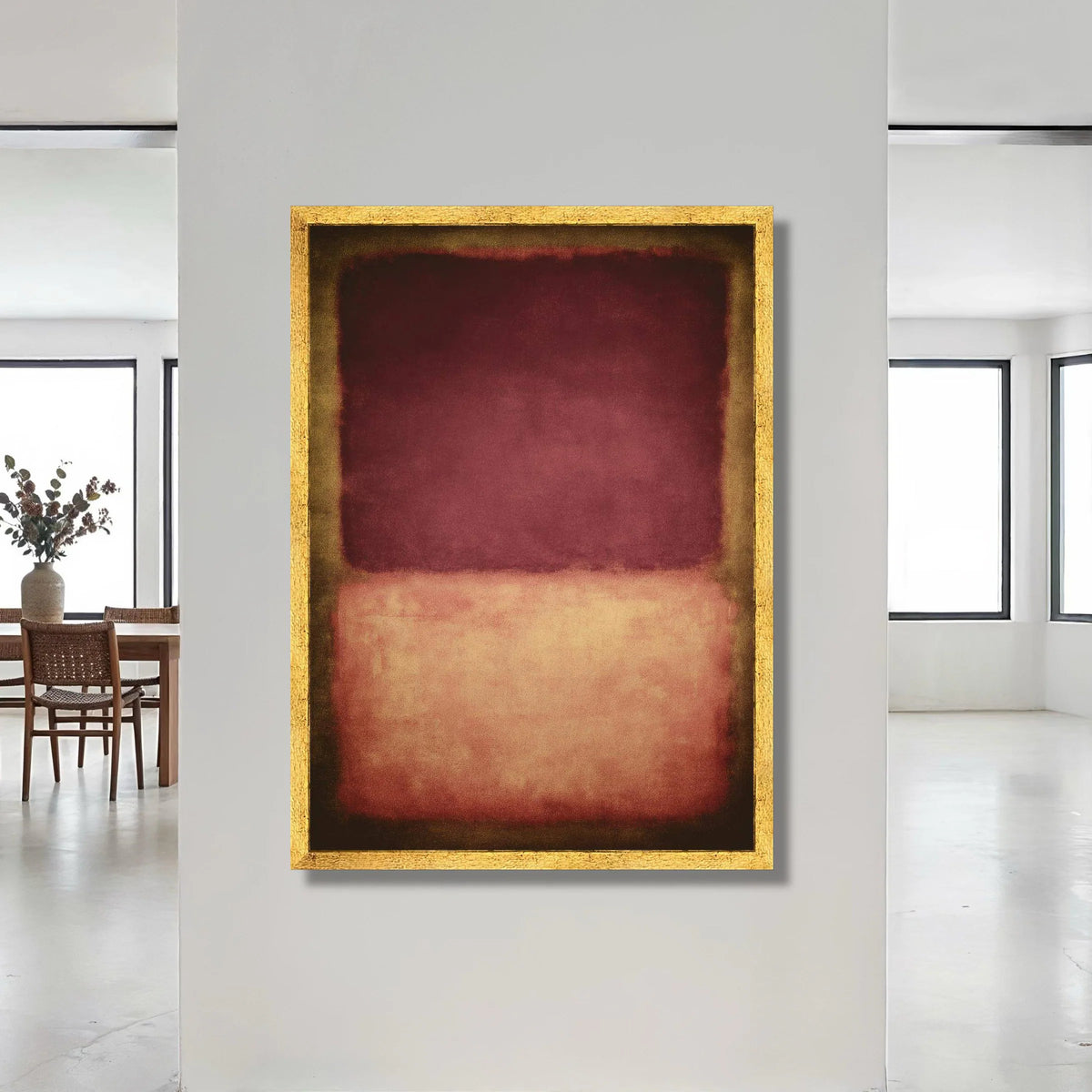 Deep Burgundy and Soft Peach Color Block Canvas, Modern Abstract Wall Art, Minimalist Home Decor Canvas, Contemporary Canvas Print Art