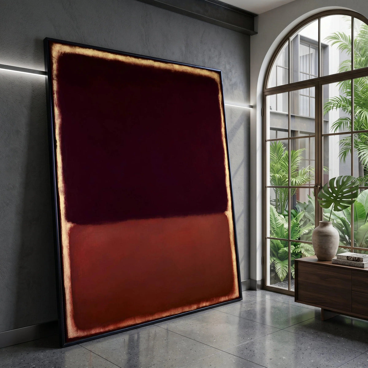 Deep Burgundy and Rust Abstract Canvas, Modern Minimalist Wall Art, Color Block Home Decoration, Contemporary Canvas Canvas Print Art