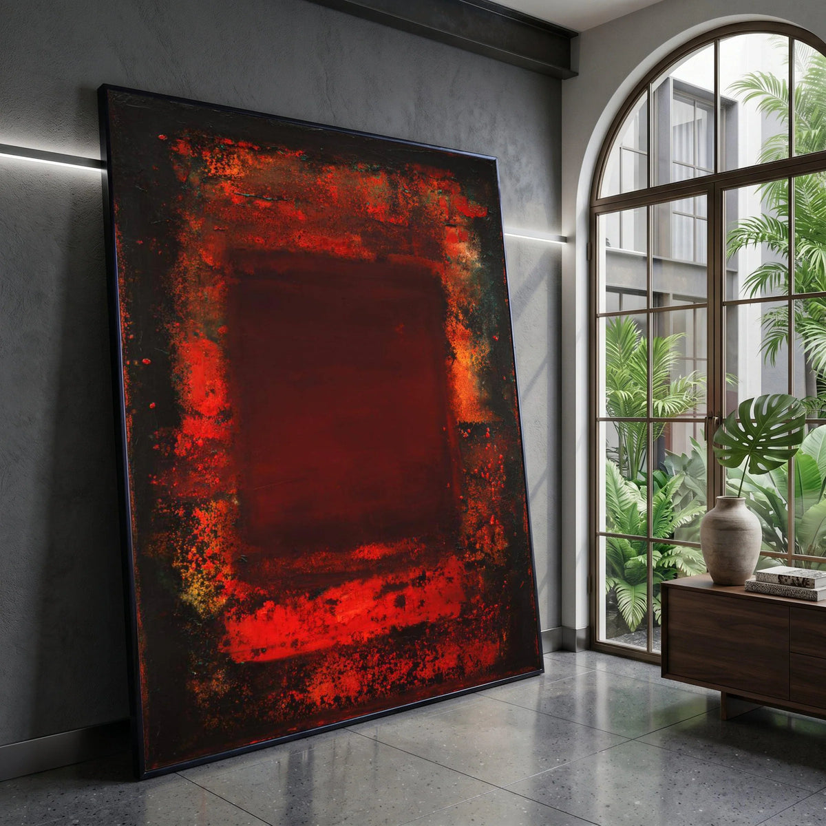 Bold Red Abstract Canvas Wall Art, Modern Expressionist Design, Mark Rothko Style, Vibrant Contemporary Home Decor, Ready Canvas Print Art