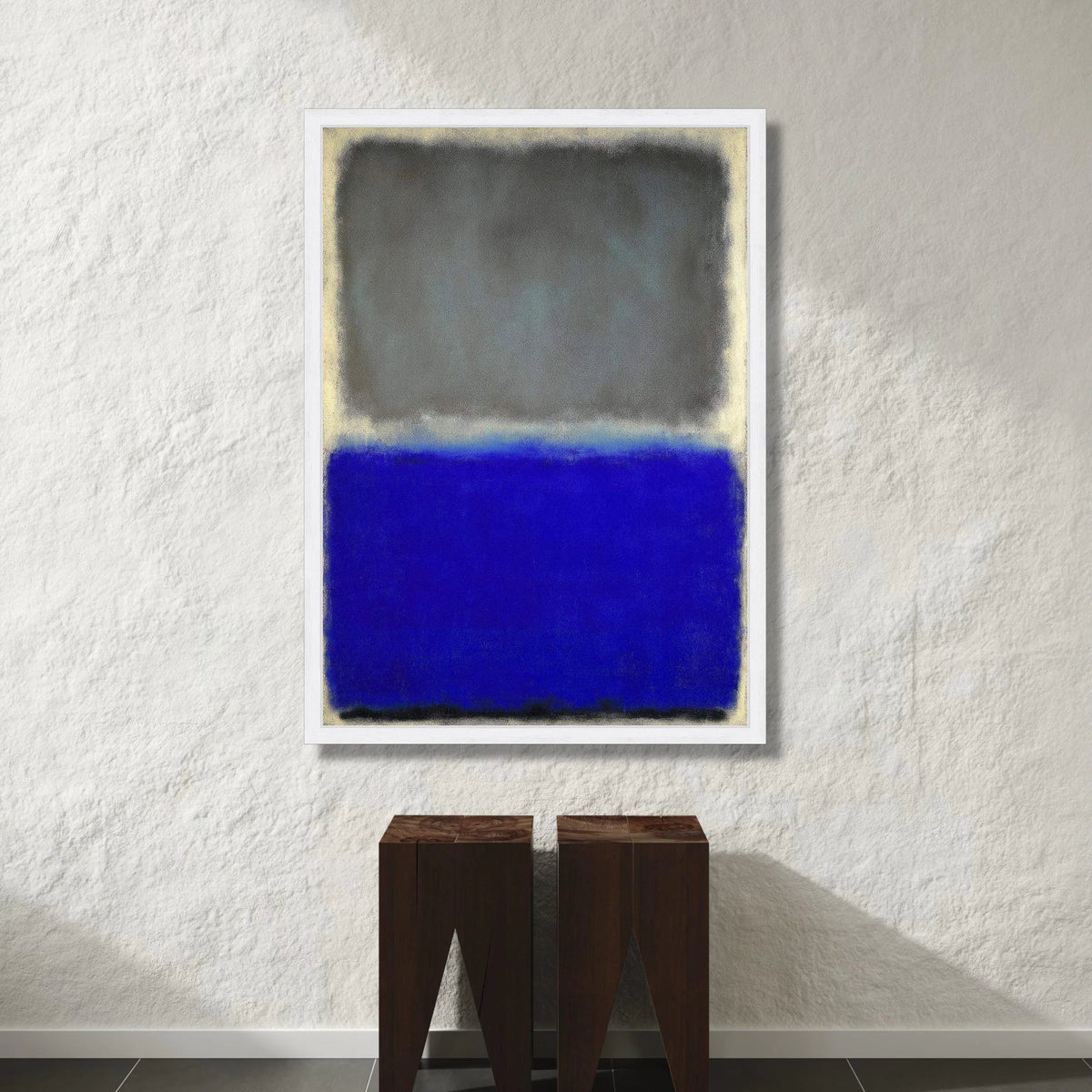 Contemporary Color Block Canvas Wall Art, Abstract Modern Painting Blue and Gray, Minimalist Home Decoration, Large Canvas Canvas Print Art