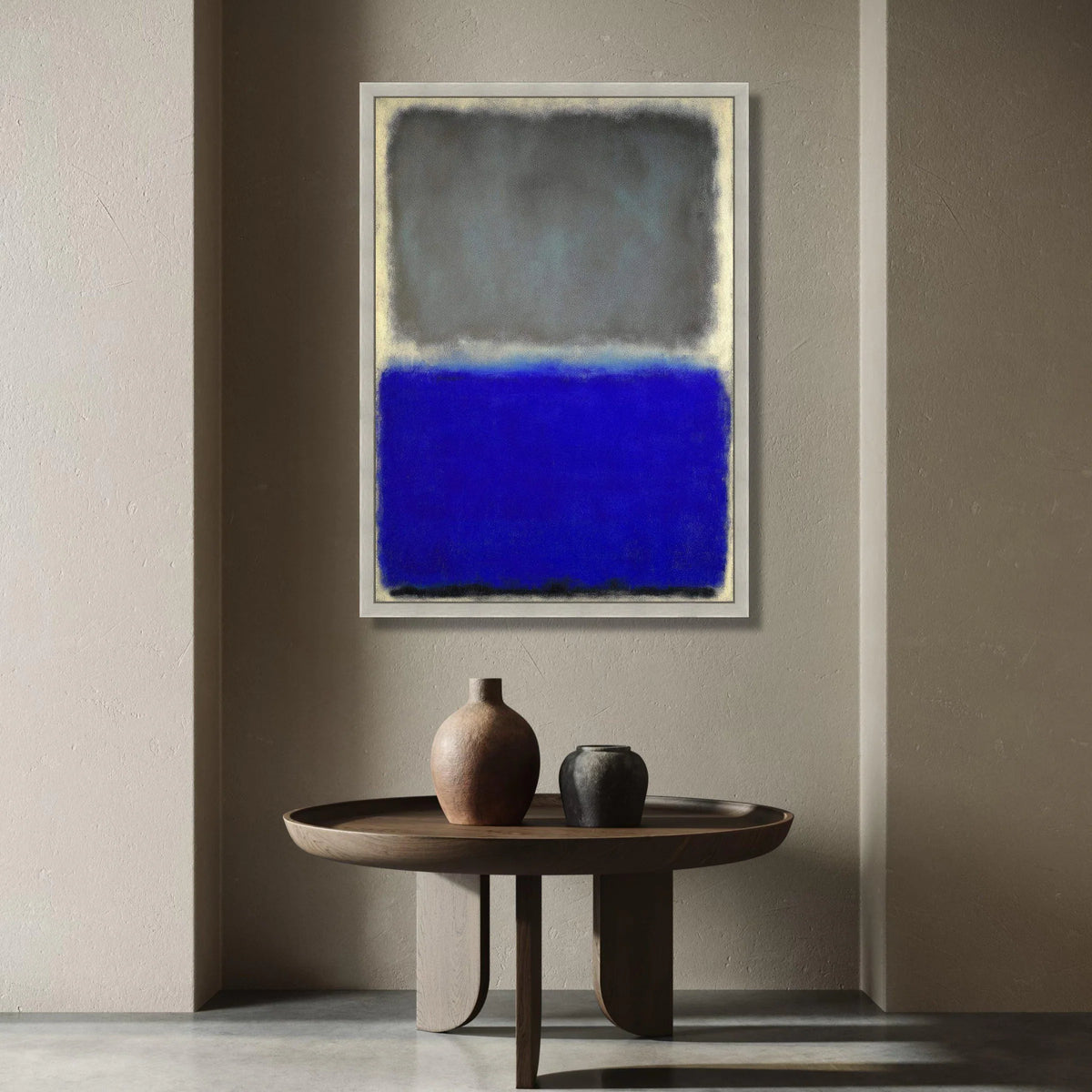 Contemporary Color Block Canvas Wall Art, Abstract Modern Painting Blue and Gray, Minimalist Home Decoration, Large Canvas Canvas Print Art