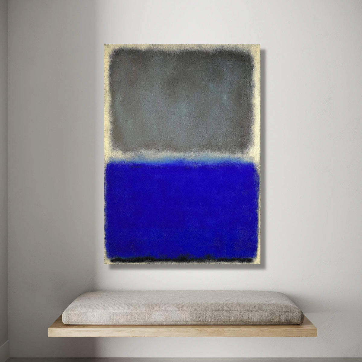 Contemporary Color Block Canvas Wall Art, Abstract Modern Painting Blue and Gray, Minimalist Home Decoration, Large Canvas Canvas Print Art