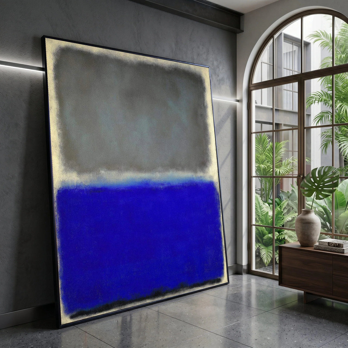 Contemporary Color Block Canvas Wall Art, Abstract Modern Painting Blue and Gray, Minimalist Home Decoration, Large Canvas Canvas Print Art