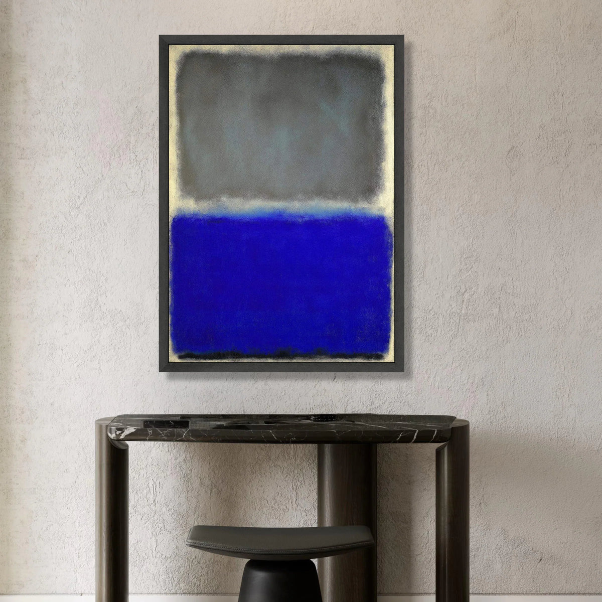 Contemporary Color Block Canvas Wall Art, Abstract Modern Painting Blue and Gray, Minimalist Home Decoration, Large Canvas Canvas Print Art