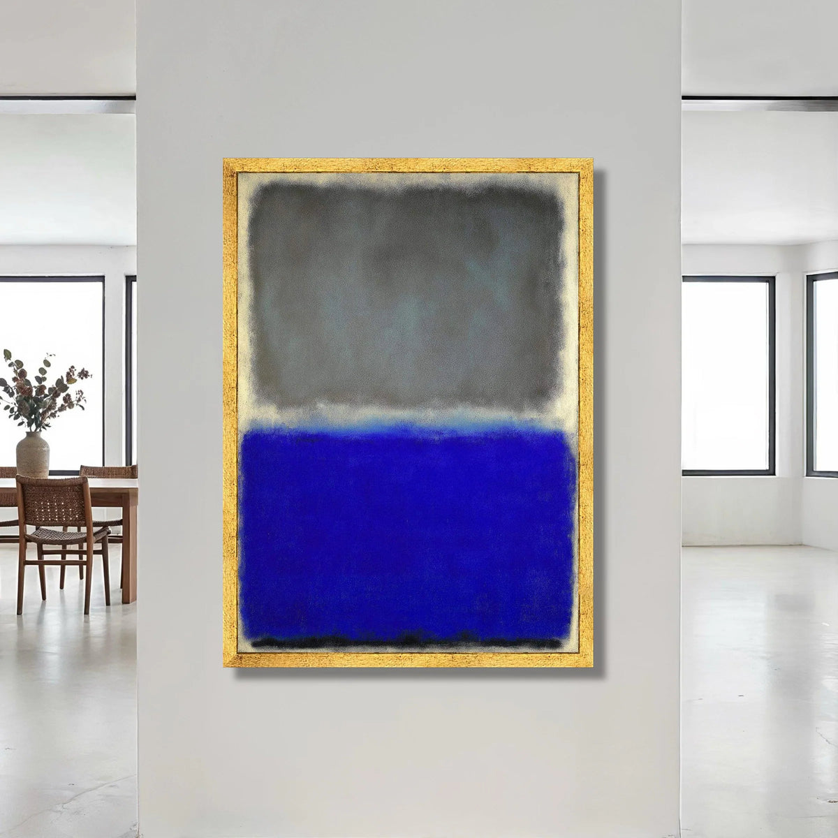 Contemporary Color Block Canvas Wall Art, Abstract Modern Painting Blue and Gray, Minimalist Home Decoration, Large Canvas Canvas Print Art