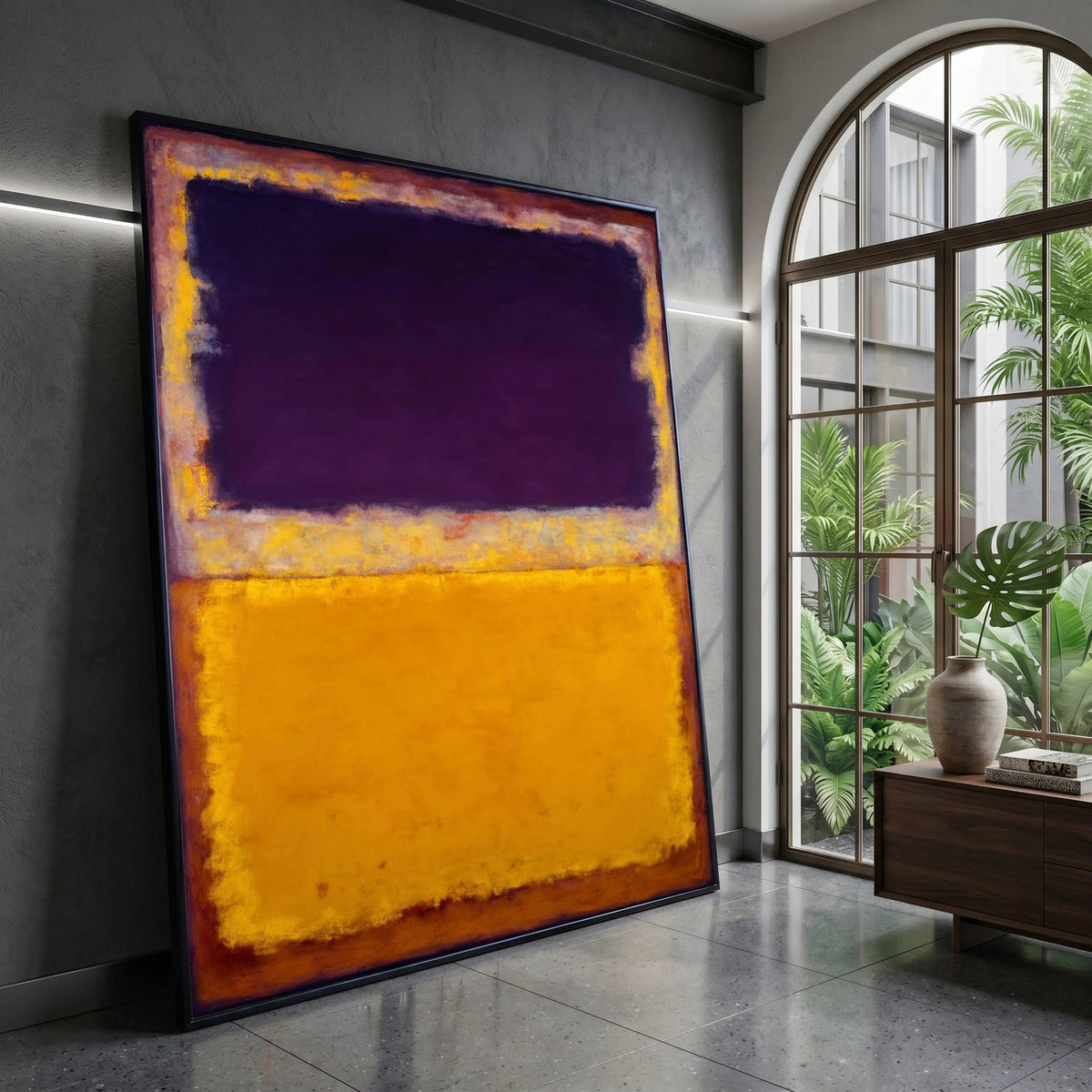 Abstract Color Block Canvas Wall Art, Deep Purple and Golden Yellow Modern Canvas, Contemporary Geometric Art, Minimalist Canvas Print Art