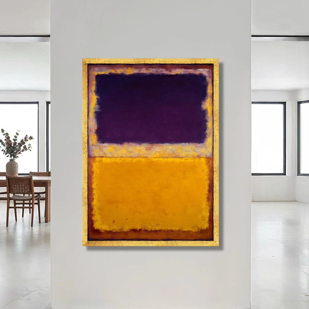 Abstract Color Block Canvas Wall Art, Deep Purple and Golden Yellow Modern Canvas, Contemporary Geometric Art, Minimalist Canvas Print Art