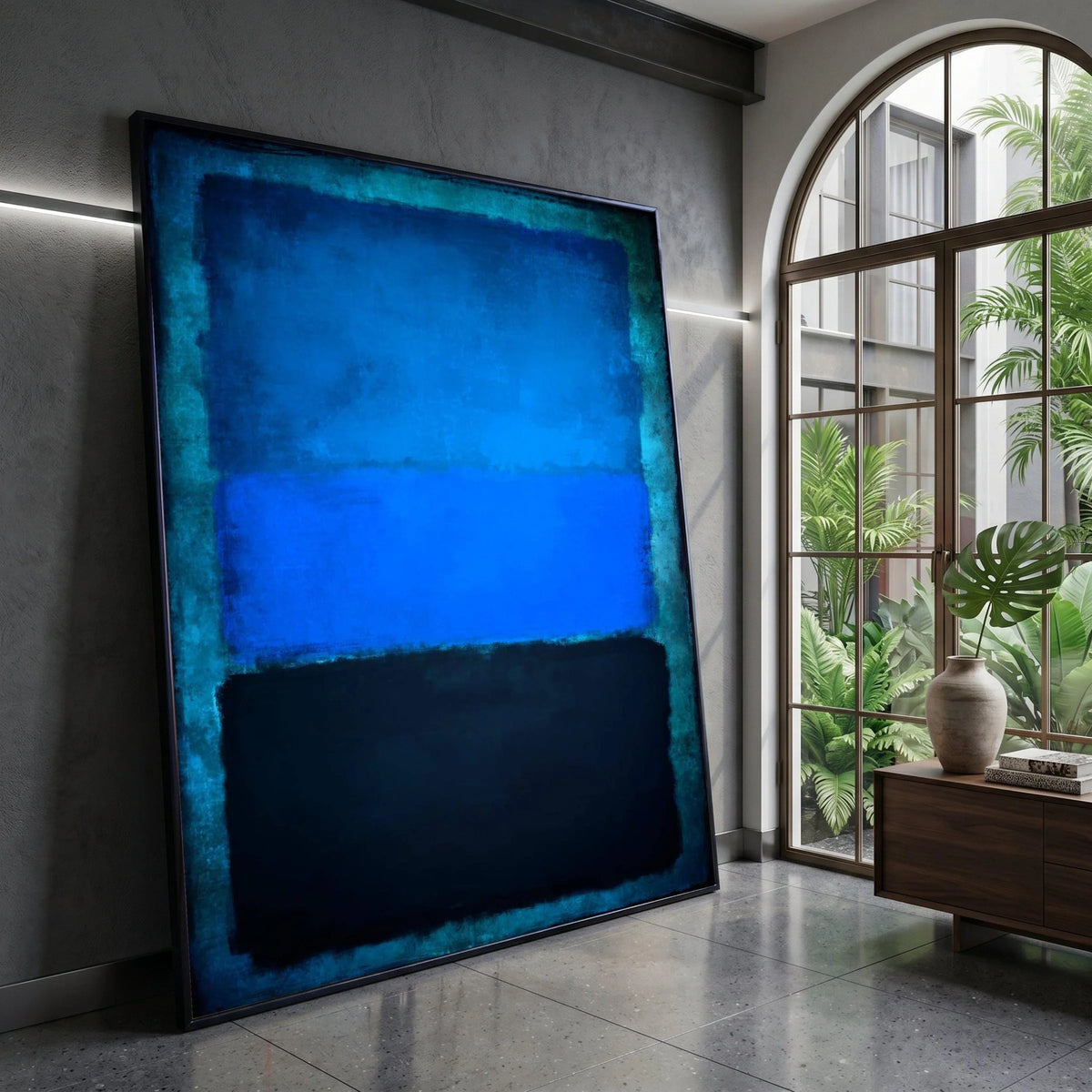 Abstract Blue and Black Color Block Canvas, Modern Minimalist Wall Art, Contemporary Home Decoration, Color Field Painting Canvas Print Art