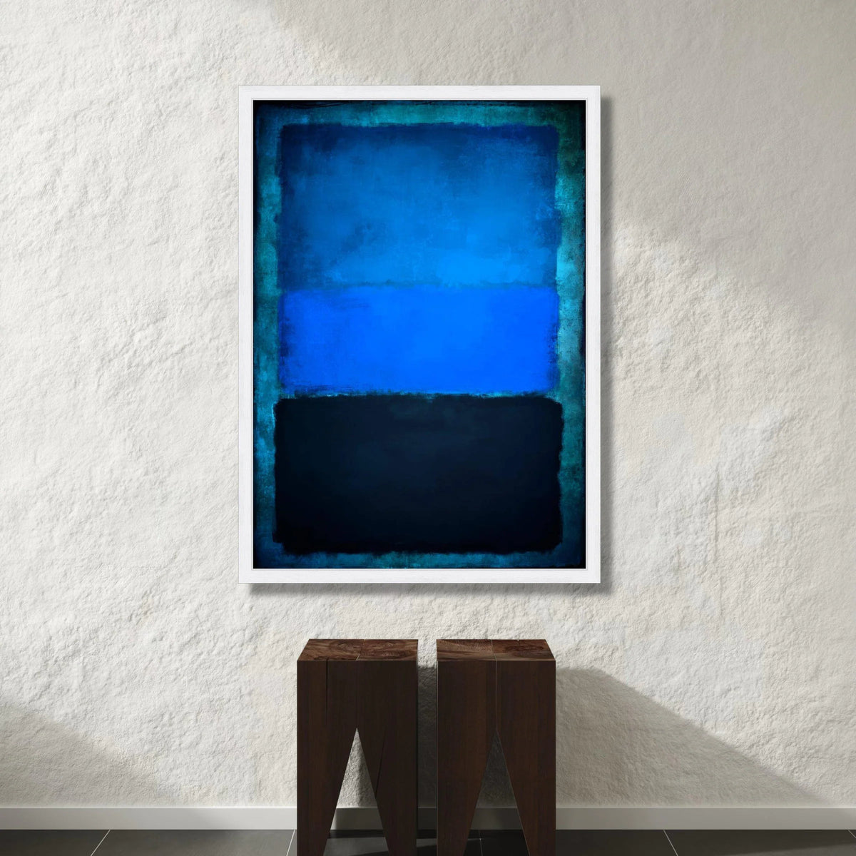 Abstract Blue and Black Color Block Canvas, Modern Minimalist Wall Art, Contemporary Home Decoration, Color Field Painting Canvas Print Art