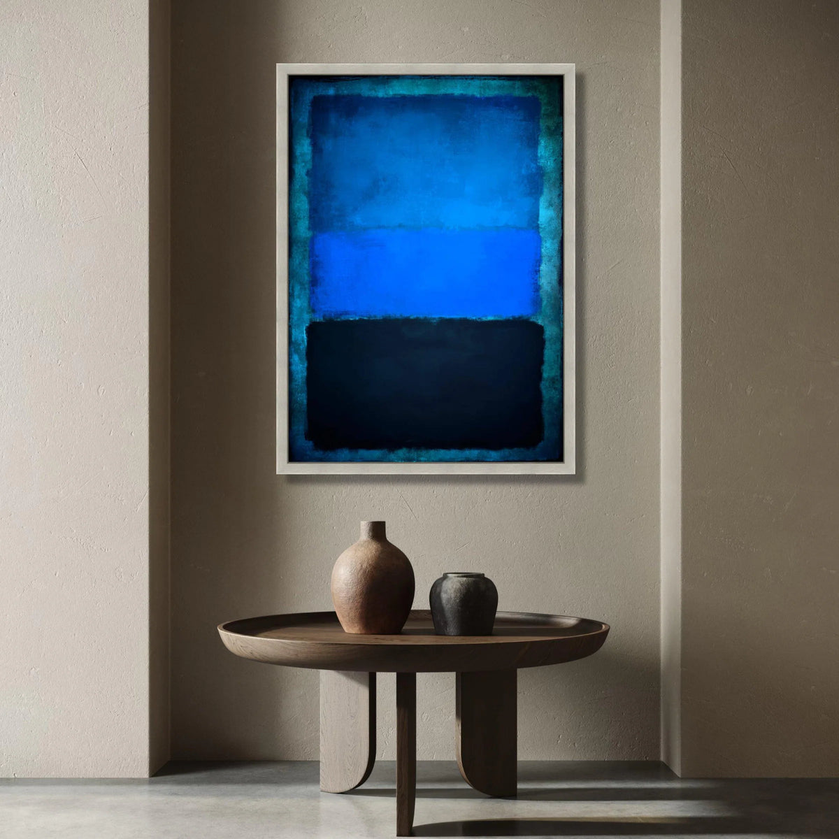 Abstract Blue and Black Color Block Canvas, Modern Minimalist Wall Art, Contemporary Home Decoration, Color Field Painting Canvas Print Art