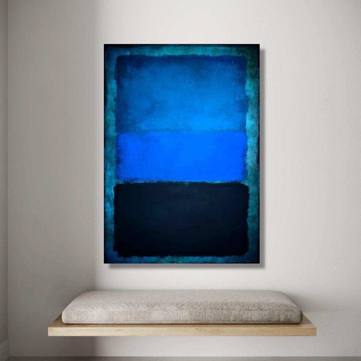Abstract Blue and Black Color Block Canvas, Modern Minimalist Wall Art, Contemporary Home Decoration, Color Field Painting Canvas Print Art