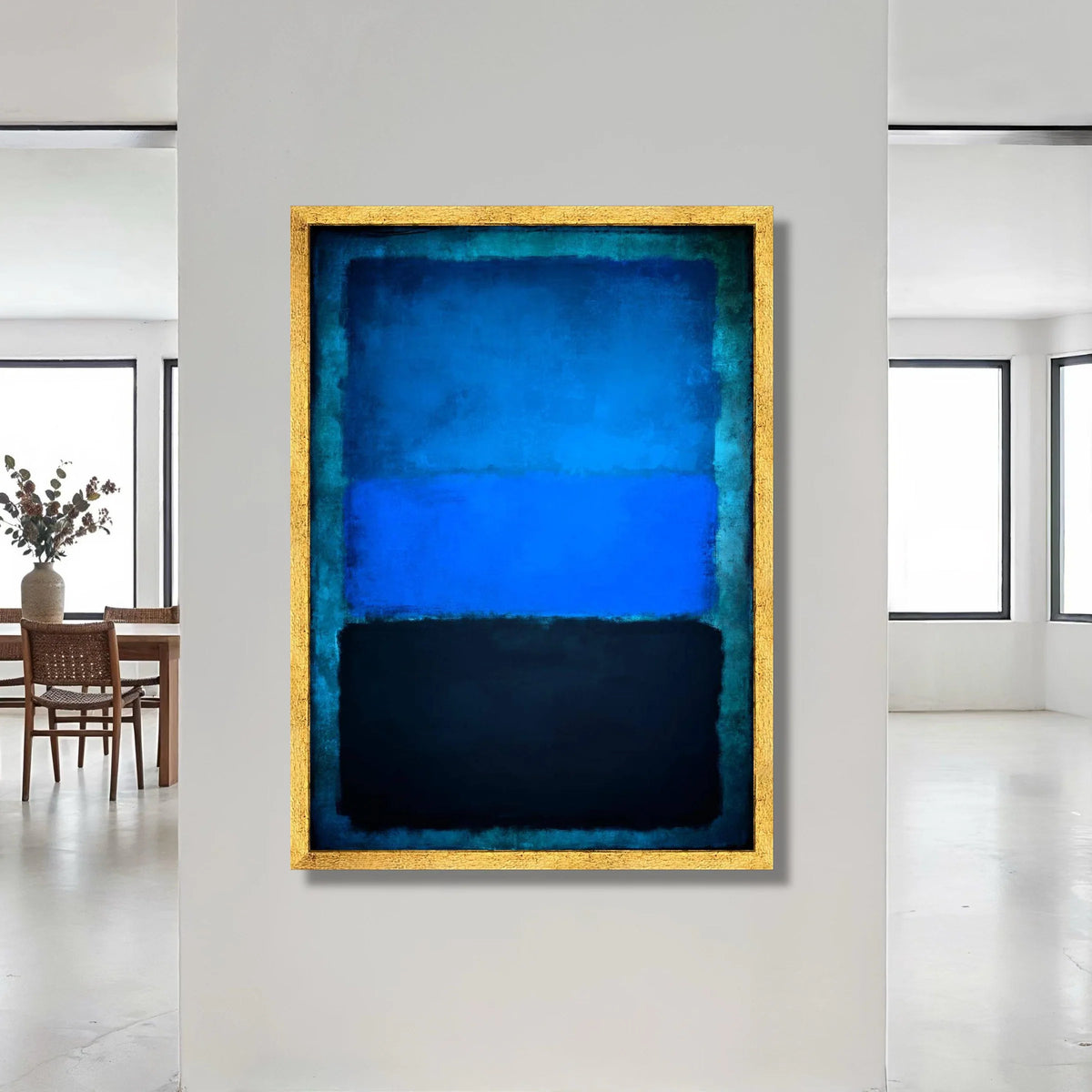 Abstract Blue and Black Color Block Canvas, Modern Minimalist Wall Art, Contemporary Home Decoration, Color Field Painting Canvas Print Art