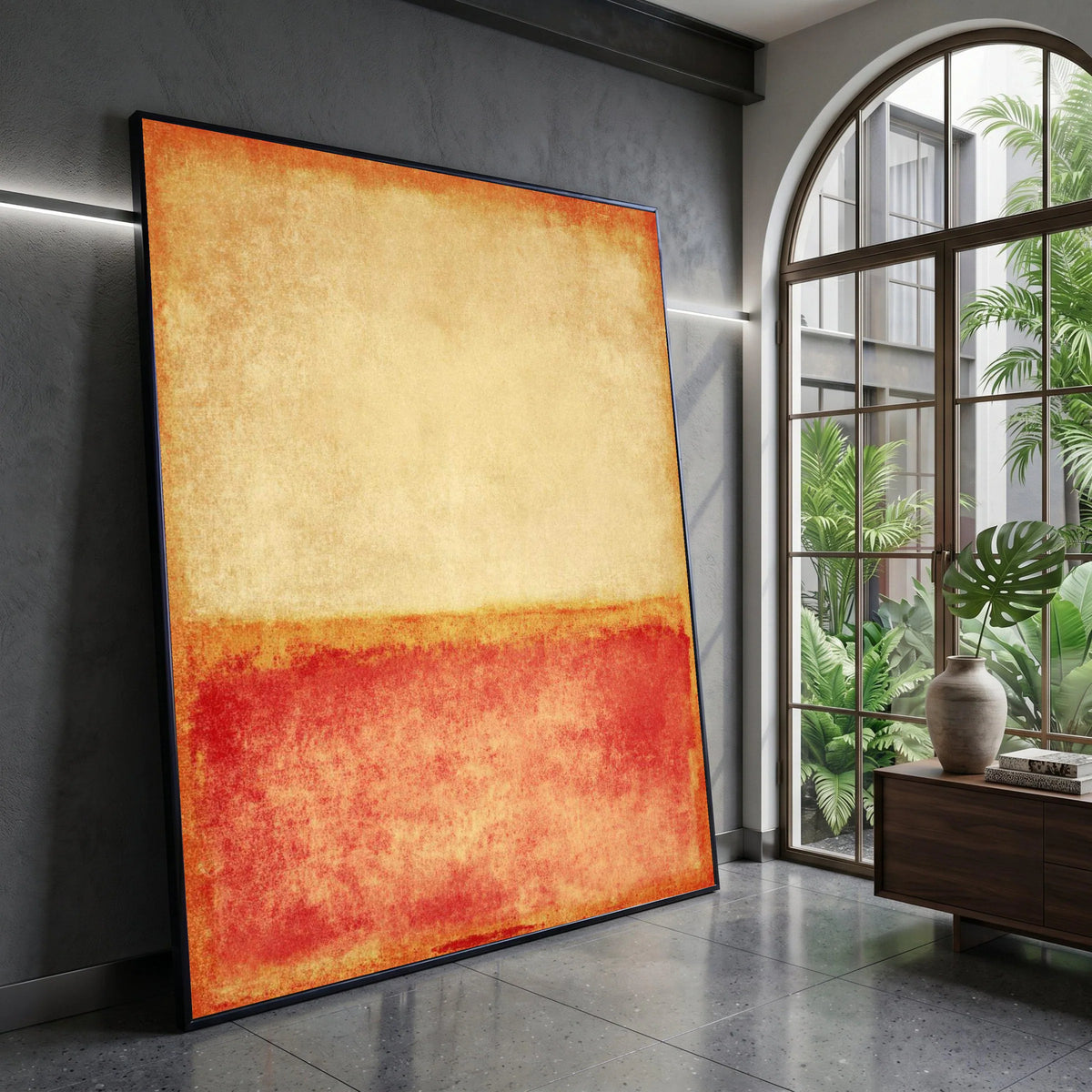 Warm Abstract Canvas Wall Art, Modern Color Block Design, Red and Beige Minimalist Canvas, Contemporary Home Decoration, Canvas Print Art