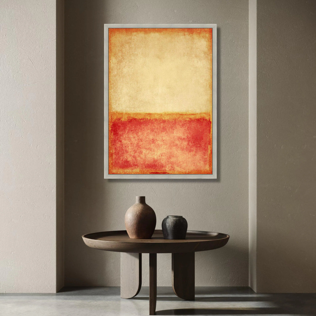 Warm Abstract Canvas Wall Art, Modern Color Block Design, Red and Beige Minimalist Canvas, Contemporary Home Decoration, Canvas Print Art