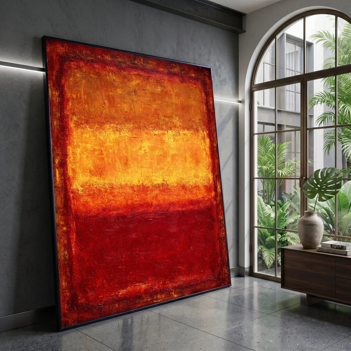 Modern Abstract Canvas Wall Art, Warm Tones Canvas, Red and Orange Color Block, Contemporary Home Decoration, Mark Rothko Canvas Print Art