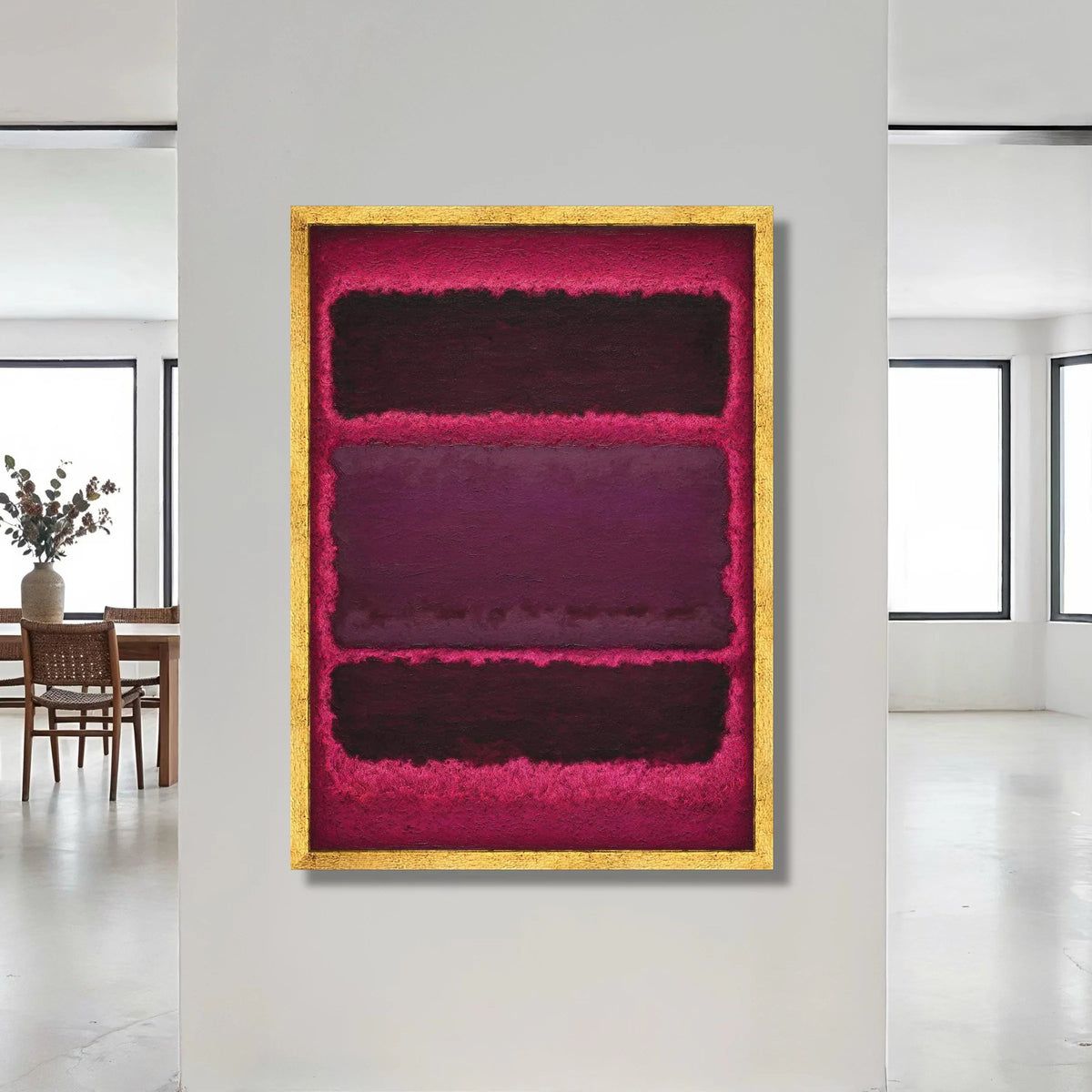 Modern Abstract Canvas Wall Art, Deep Red and Plum Color Blocks, Contemporary Home Decoration, Bold Statement Canvas Canvas Print Art