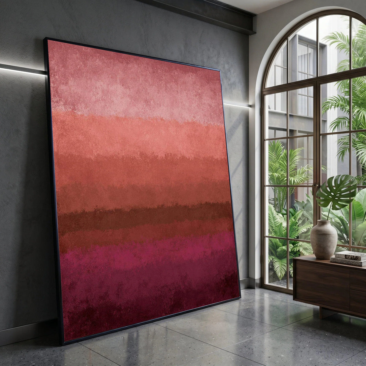 Warm Gradient Canvas Wall Art, Abstract Color Field Design, Modern Home Decoration, Red and Pink Shades, Contemporary Canvas Print Art