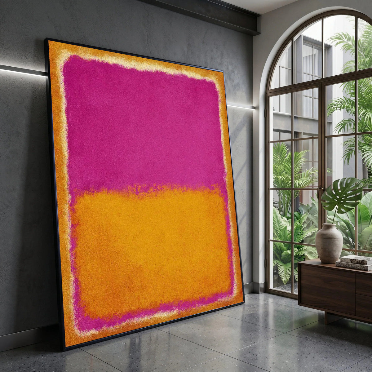 Vibrant Color Block Canvas Wall Art, Abstract Modern Canvas, Contemporary Home Decoration, Bold Pink and Yellow Canvas Canvas Print Art