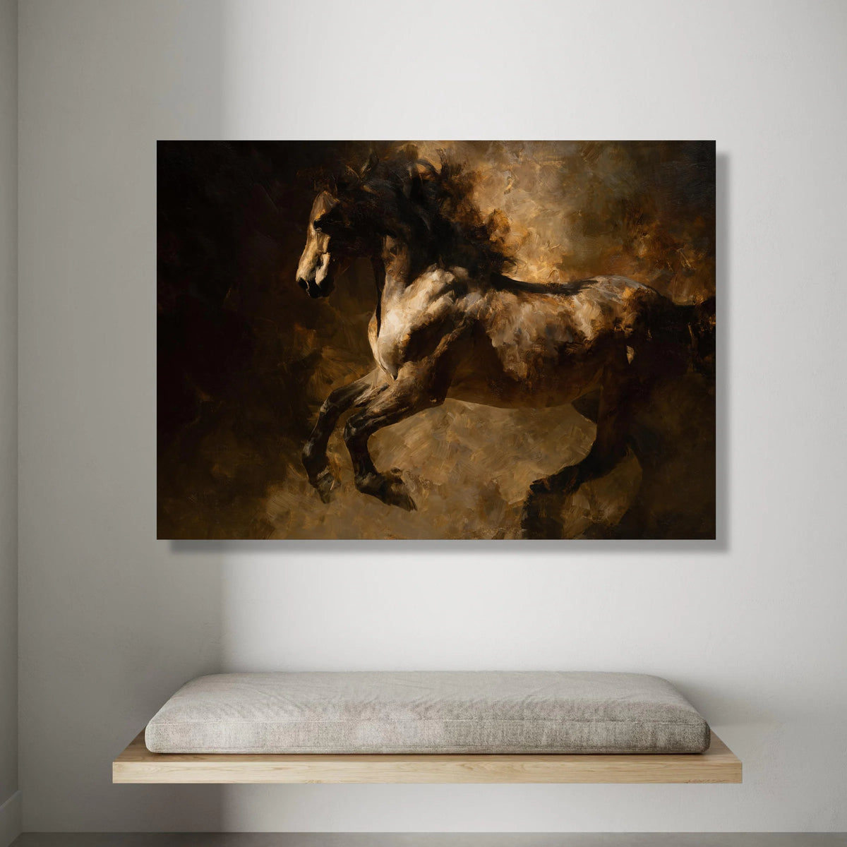 Majestic Running Horse Canvas, Brown Tones Wall Art, Equestrian Home Decor, Rustic Animal Painting, Living Room Canvas Art Canvas Print Art