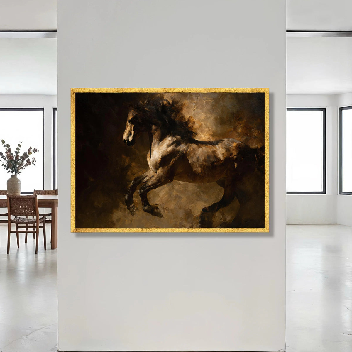 Majestic Running Horse Canvas, Brown Tones Wall Art, Equestrian Home Decor, Rustic Animal Painting, Living Room Canvas Art Canvas Print Art