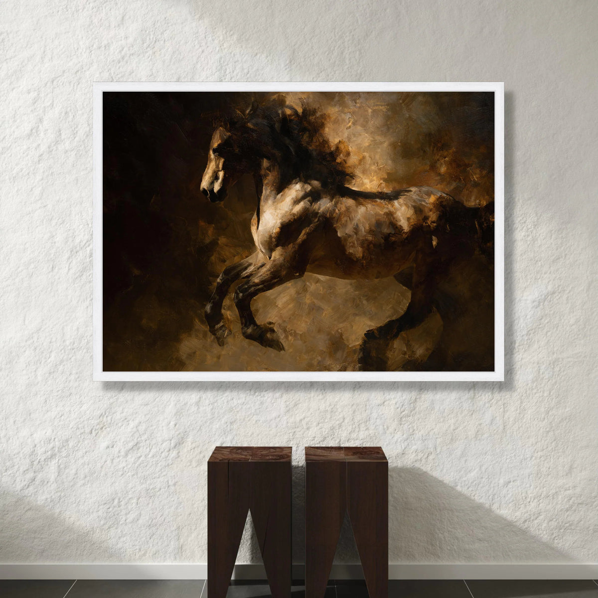 Majestic Running Horse Canvas, Brown Tones Wall Art, Equestrian Home Decor, Rustic Animal Painting, Living Room Canvas Art Canvas Print Art