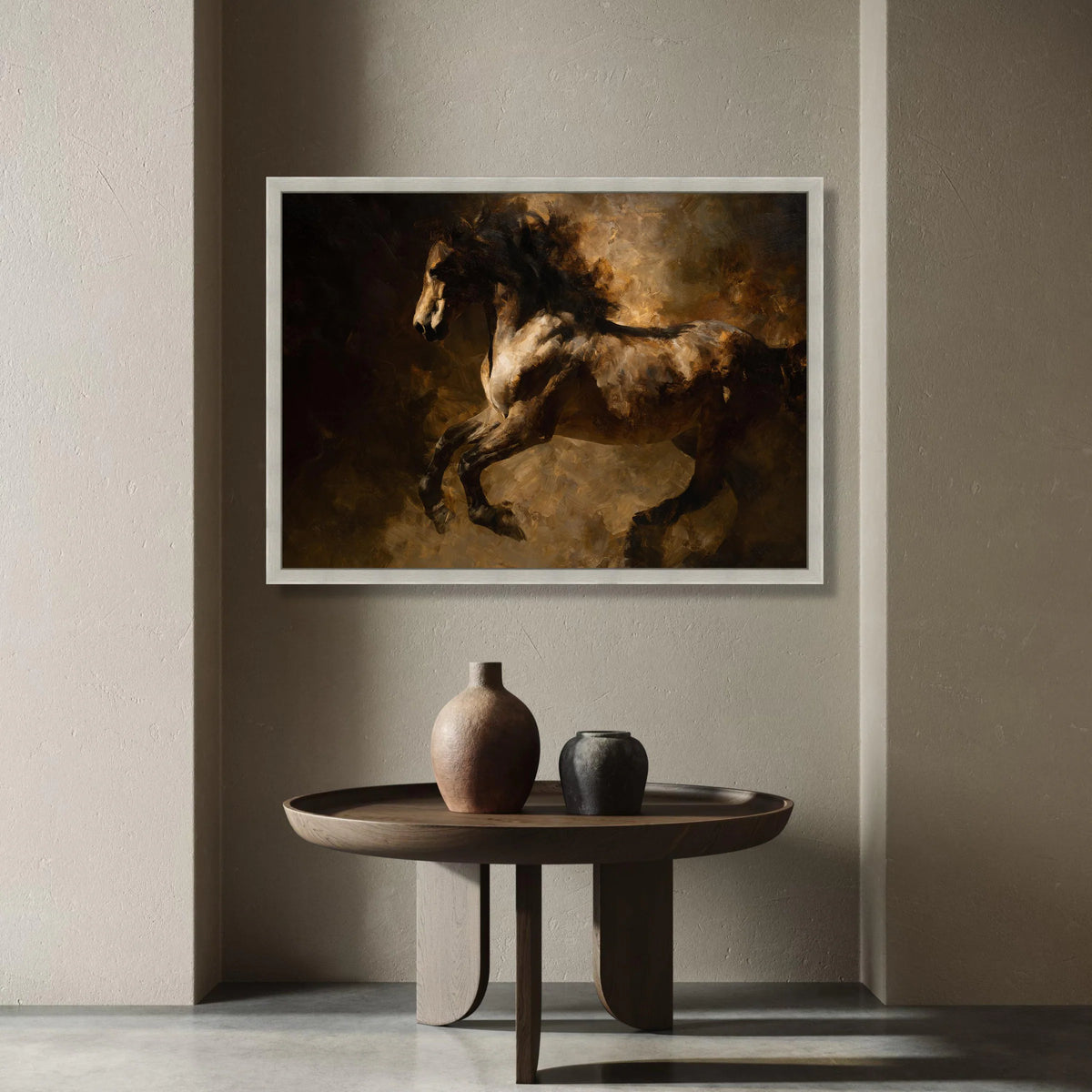 Majestic Running Horse Canvas, Brown Tones Wall Art, Equestrian Home Decor, Rustic Animal Painting, Living Room Canvas Art Canvas Print Art