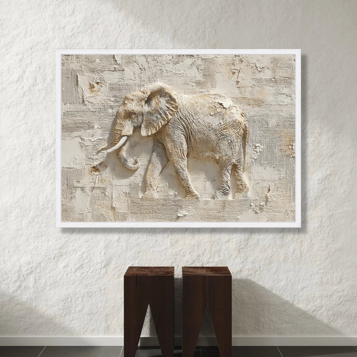 Majestic Elephant Relief Canvas, Neutral Toned Animal Wall Art, Nature Home Decor, Safari Wildlife Canvas, Ready to Hang Canvas Print Art