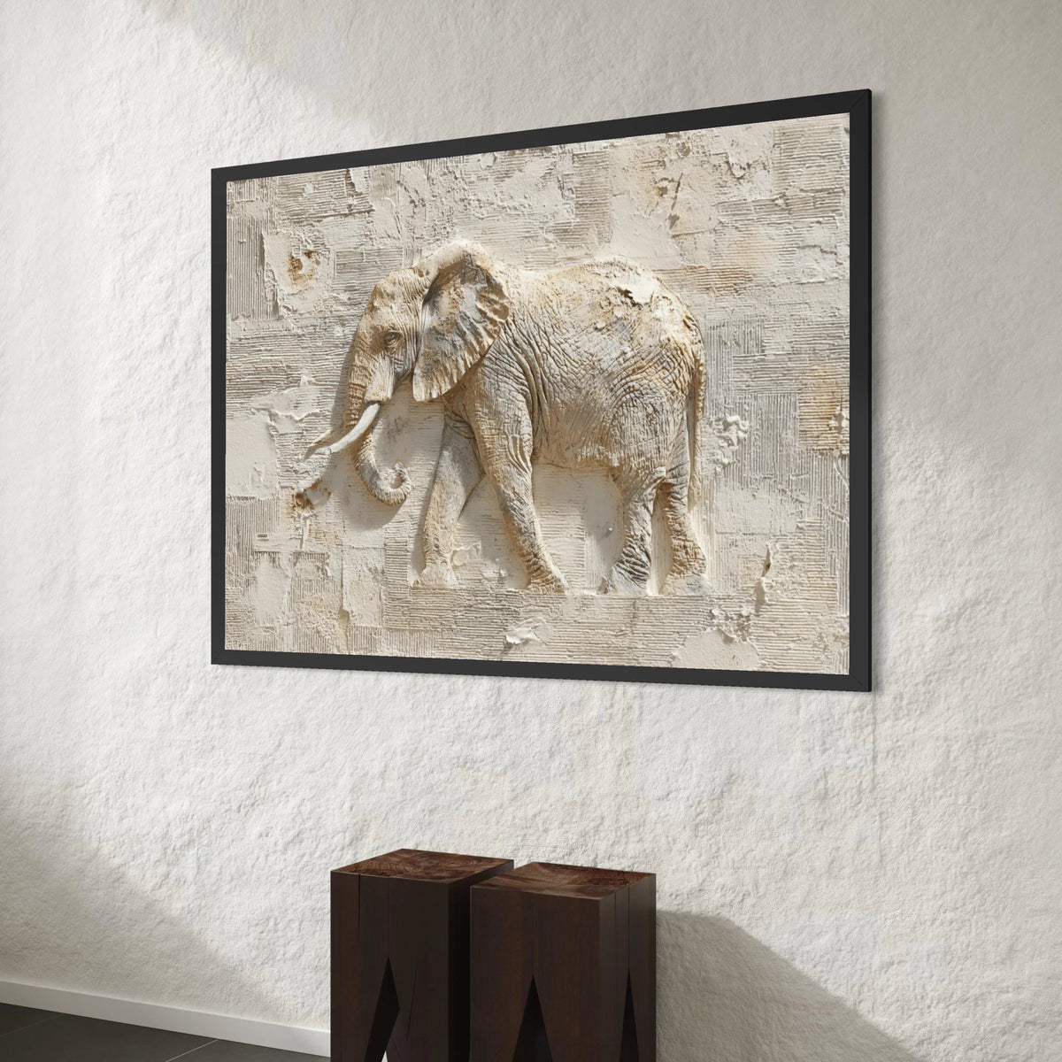 Majestic Elephant Relief Canvas, Neutral Toned Animal Wall Art, Nature Home Decor, Safari Wildlife Canvas, Ready to Hang Canvas Print Art