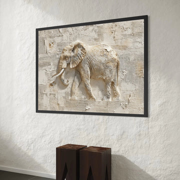 Majestic Elephant Relief Canvas, Neutral Toned Animal Wall Art, Nature Home Decor, Safari Wildlife Canvas, Ready to Hang Canvas Print Art
