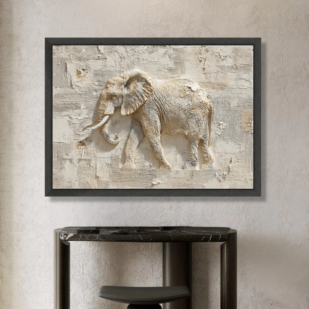 Majestic Elephant Relief Canvas, Neutral Toned Animal Wall Art, Nature Home Decor, Safari Wildlife Canvas, Ready to Hang Canvas Print Art