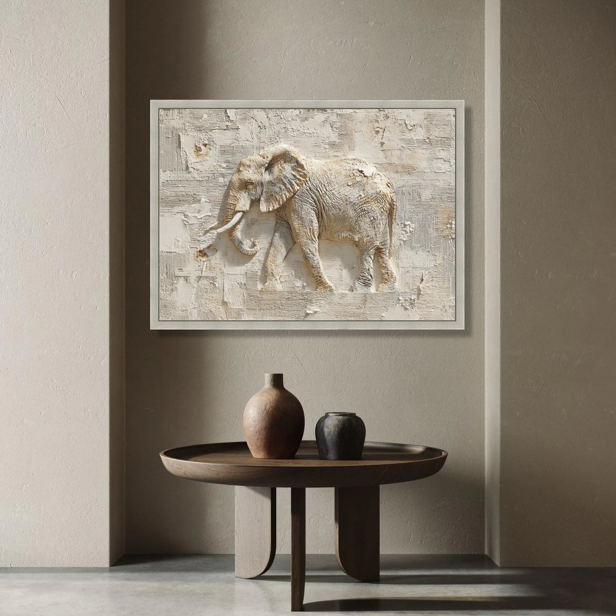 Majestic Elephant Relief Canvas, Neutral Toned Animal Wall Art, Nature Home Decor, Safari Wildlife Canvas, Ready to Hang Canvas Print Art