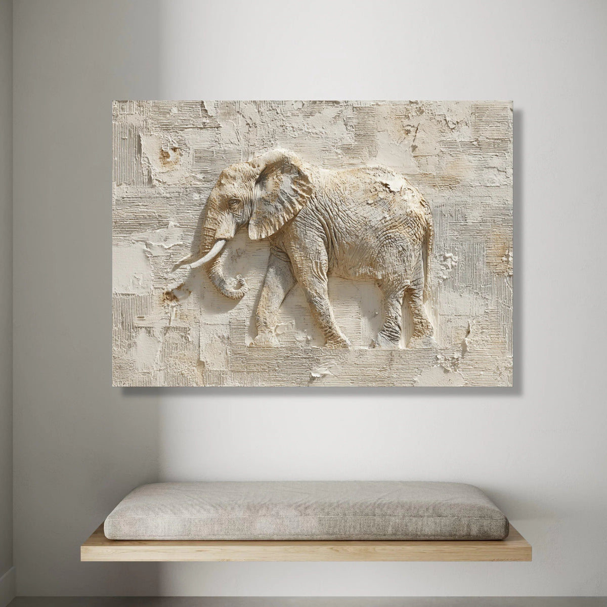 Majestic Elephant Relief Canvas, Neutral Toned Animal Wall Art, Nature Home Decor, Safari Wildlife Canvas, Ready to Hang Canvas Print Art