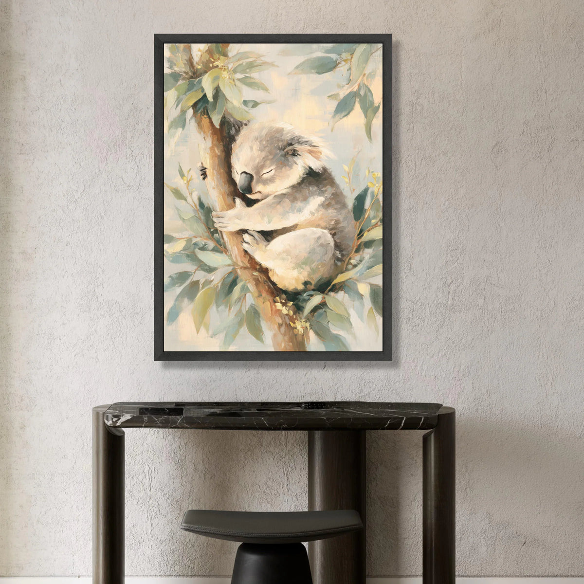 Sleeping Koala Canvas Wall Art, Australian Wildlife Painting, Nursery Animal Decor, Soft Pastel Nature Canvas, Cozy Forest Canvas Print Art