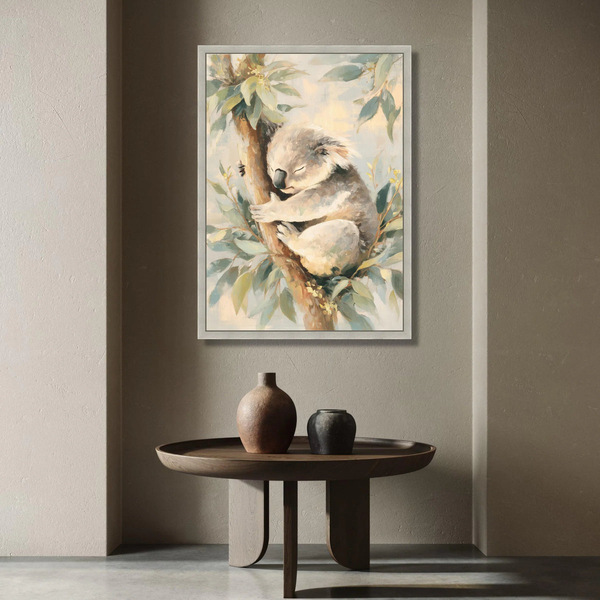 Sleeping Koala Canvas Wall Art, Australian Wildlife Painting, Nursery Animal Decor, Soft Pastel Nature Canvas, Cozy Forest Canvas Print Art
