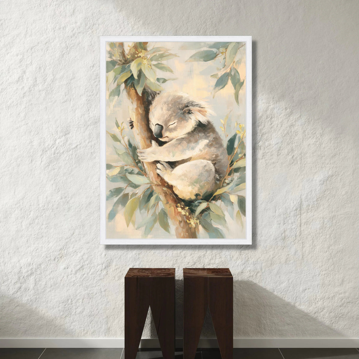 Sleeping Koala Canvas Wall Art, Australian Wildlife Painting, Nursery Animal Decor, Soft Pastel Nature Canvas, Cozy Forest Canvas Print Art